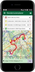 Abbildung der App - Route planen