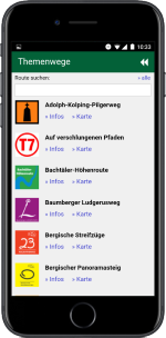 Abbildung der App - Liste der Themenrouten