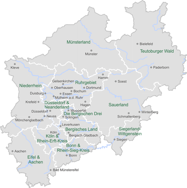 Karte der touristischen Regionen in NRW